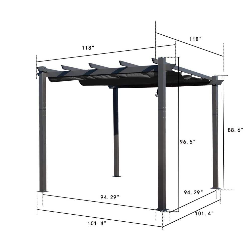 Gray Aluminum Frame Outdoor Pergola with Expandable Canopy