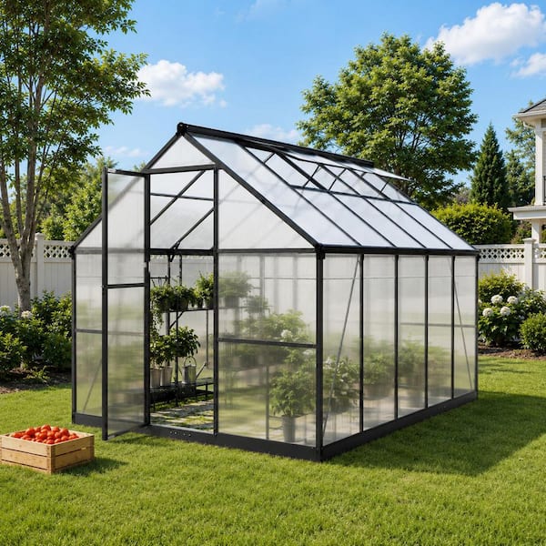 8 ft. W x 10 ft. D Outdoor Polycarbonate Greenhouse with Quick Setup, Roof Vent, and Aluminum Frame