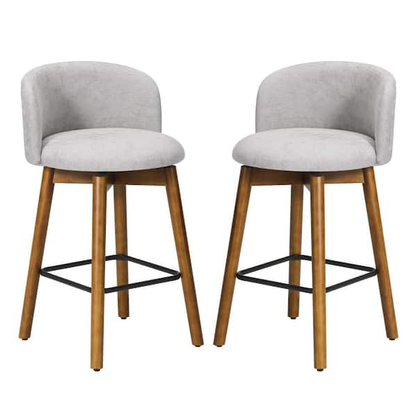 Stansberry 26 in. Chenille Upholstered Low Back Wood Kitchen Counter Stool w/ Swivel (Set of 2), Light Gray