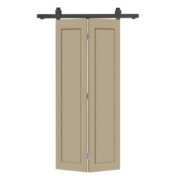 CALHOME 26 in. x 80 in. 1 Panel Shaker Hollow Core Unfinished Composite Bi-Fold Door with Sliding Barn Door Hardware Kit
