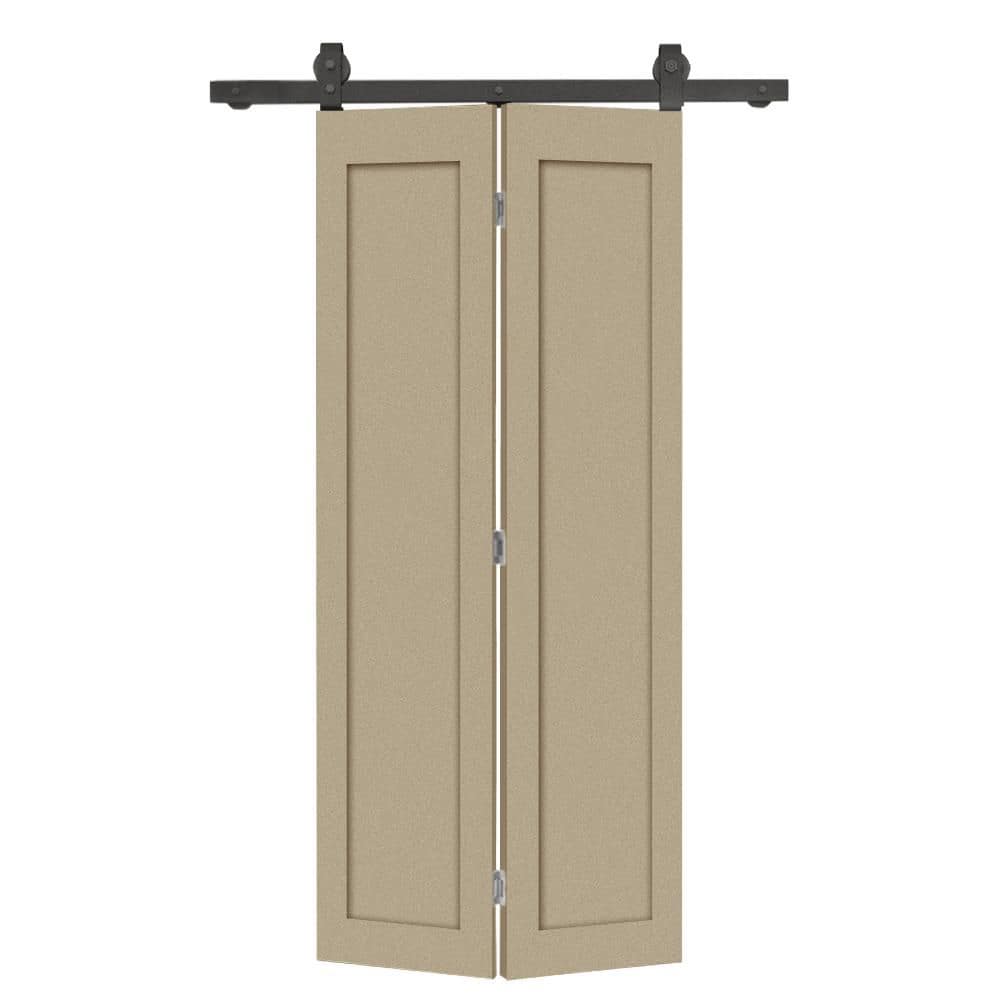 38 in. x 80 in. 1 Panel Shaker Hollow Core Unfinished Composite Bi-fold Door with Sliding Barn Door Hardware Kit price history on PriceWatchPro