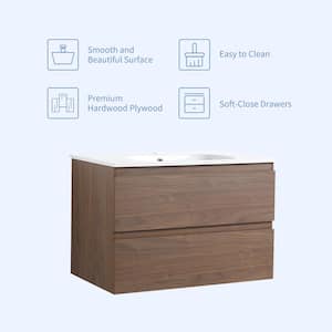 Modern 18 in. W x 30 in. D x 20.5 in. H Wall Hung Bath Vanity Cabinet with Top in Brown Oak