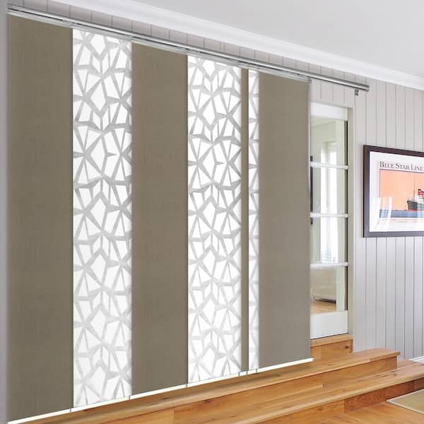 EMOH Midnight Sun 110 in. - 153 in. W x 94 in. L Adjustable 7-Panel White Single Rail Panel Track with 23.5 in. Slates