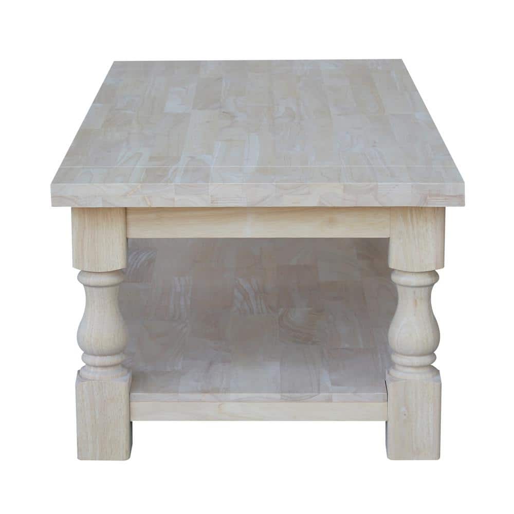 Tuscan Unfinished Solid Parawood Rectangular Coffee Table