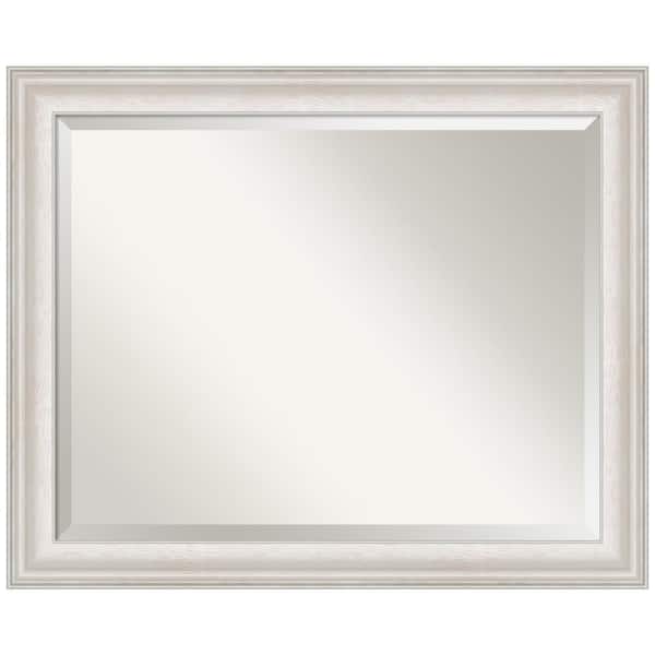 Amanti Art Trio White Wash Silver 32.5 in. H x 26.5 in. W Framed Wall Mirror