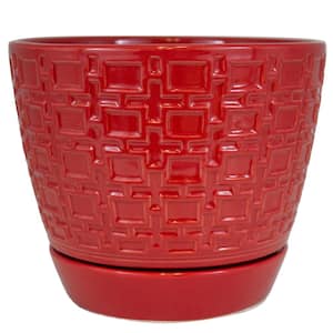 9 in. Red Cubelinx Ceramic Planter