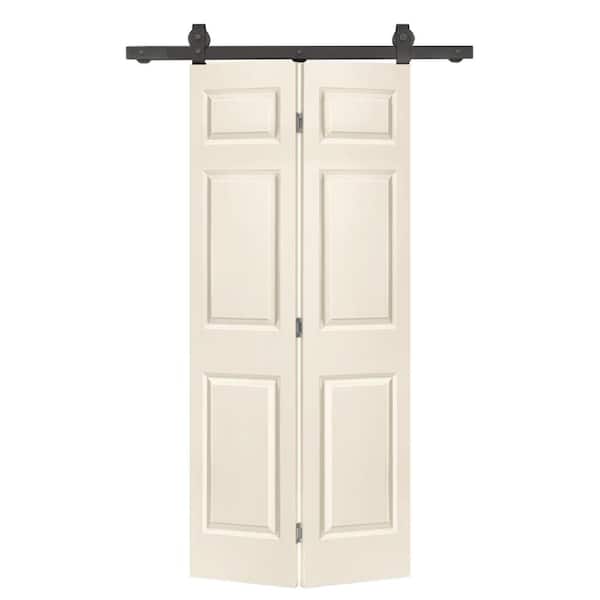 CALHOME 24 in. x 80 in. 6-Panel Beige Painted MDF Composite Bi-Fold Barn Door with Sliding Hardware Kit