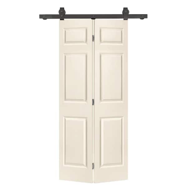 CALHOME 30 in. x 80 in. 6-Panel Beige Painted MDF Composite Bi-Fold Barn Door with Sliding Hardware Kit