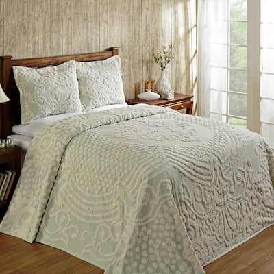 Florence 3-Piece 100% Cotton Sage Full/Double Medallion Design Bedspread Set