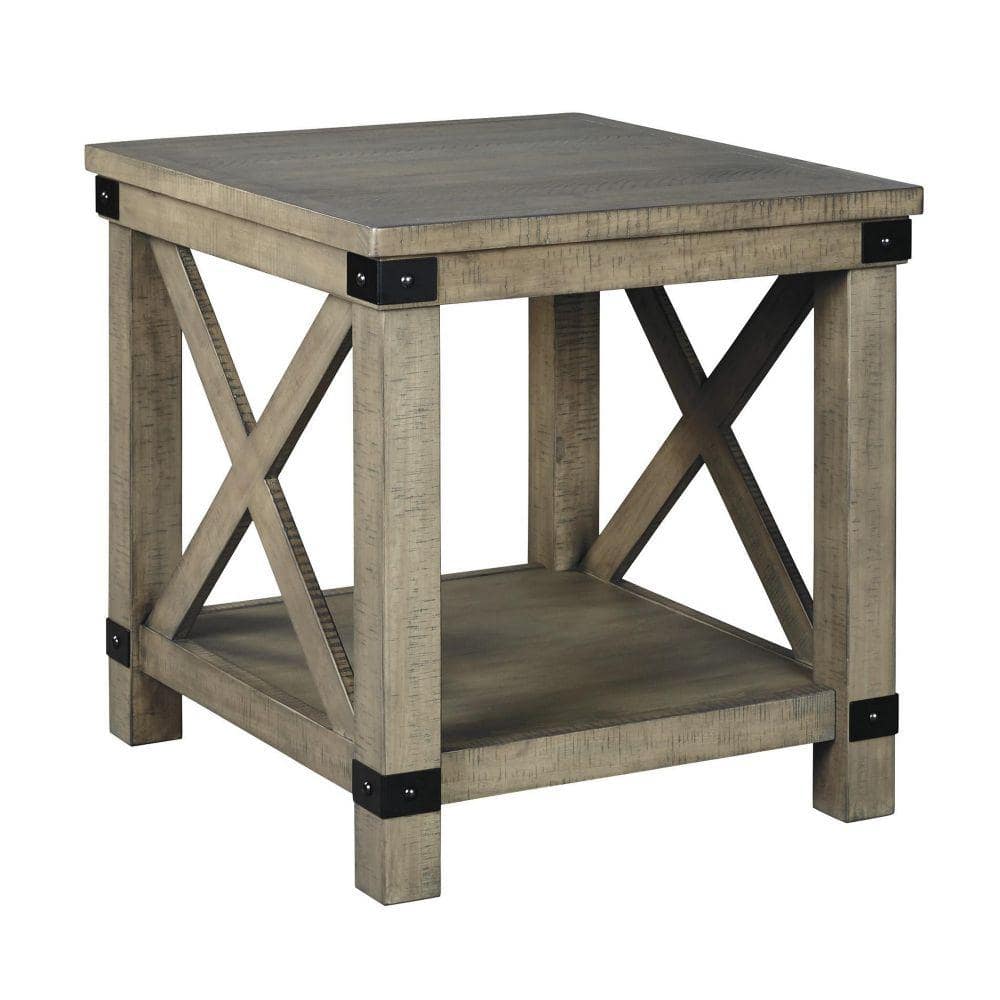 Gray Farmhouse Crossbuck End Table with Open Shelf