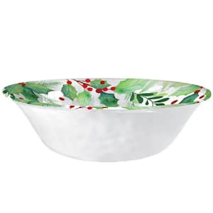 14 in. 99.6 fl.oz. Multi-Colored Melamine Christmas Holly Serving Bowl (Set of 2)