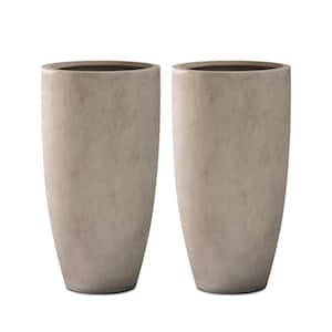 24" Tall Large Weathered Concrete Metal Indoor Outdoor Planters w/Drainage Hole and Rubber Plug (Set of 2)