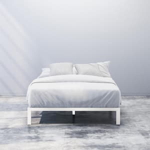 White Full Metal Platform Bed Frame Without Headboard