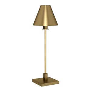 28 in. Brass Modern Integrated LED Buffet Table Lamp with Brass Metal Shade