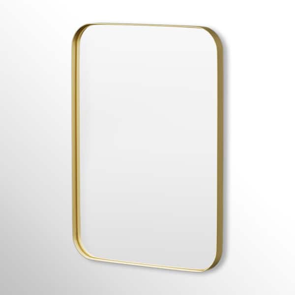 22 in. W x 30 in. H Rectangular Framed Tempered Glass Wall-Mounted Bathroom Vanity Mirror in Gold
