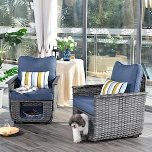 Fortune Dark Gray 2-Piece Wicker Outdoor Patio Conversation Seating Set with Gray Cushions