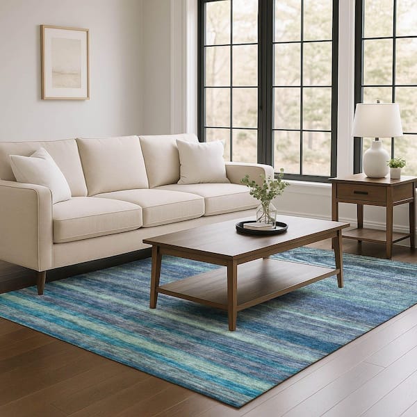 Mayfield Premium Machine Washable Abstract AMF1639 Blue 9 ft. x 12 ft. Area Rug