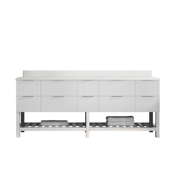 Willow Collections Catalina 84 in. Double Sink Freestanding Fine Grain Bath Vanity with White Qt. Top Unassembled