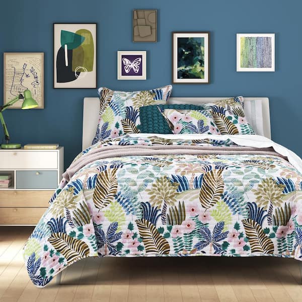 Unbranded Rockaway 3-Pieces Blue Polyester King/Cal King Quilt Set