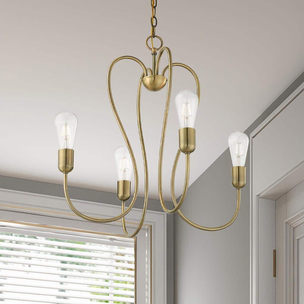 Antique Brass 4-Light Mini Chandelier with Crystal Accents