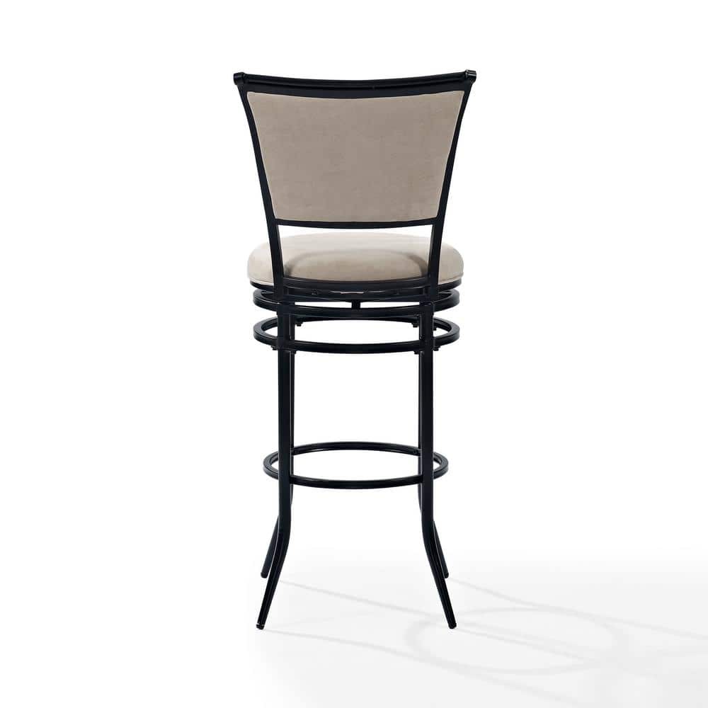 Elegant Flared 30" Swivel Bar Stool in Black with White Leather Cushion