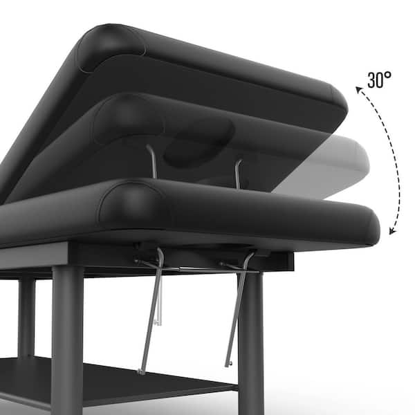 31.5 in. Black Beige Professional Massage Table Bed-Waterproof PU Leather Adjustable Chest Opening Round Iron Legs
