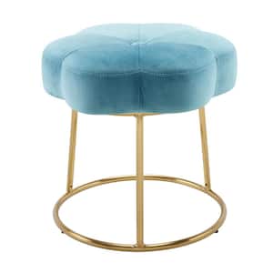 Vanessa Light Blue and Gold Metal 17.75 in. Tall Makeup Vanity Stool