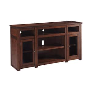 72 in. Brown Wood TV Stand Fits TVs Upto 40 in. with 5 Open Compartments and 2 Doors
