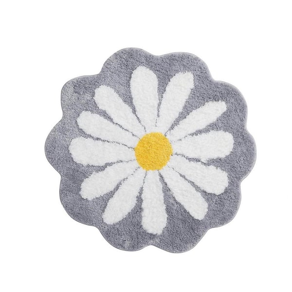25.6 in. x 25.6 in. Grey Cute Polyester Round Bath Rug