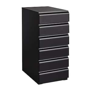 6 Drawer Metal Chest, 16.5"D x 11.8"W x 25.6"H Storage Cabinet in Black Under Desk Storage