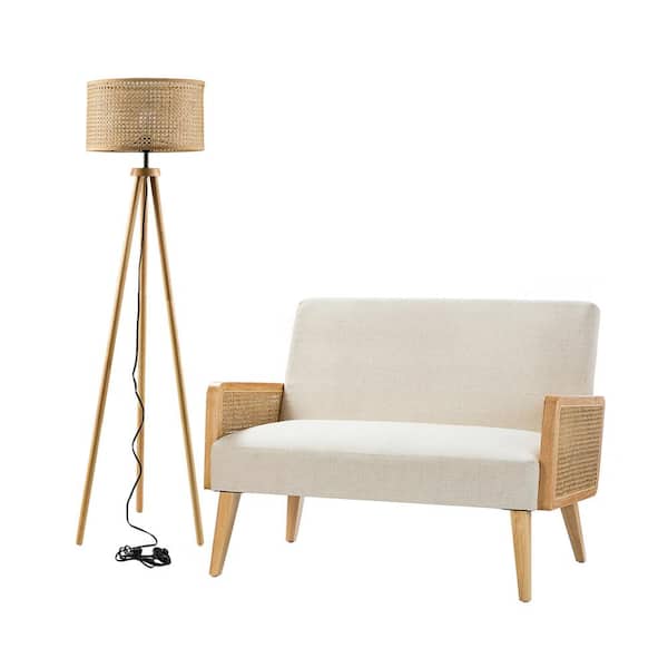 JAYDEN CREATION Aspasia Linen Living Room Set of 2 with Rattan Design