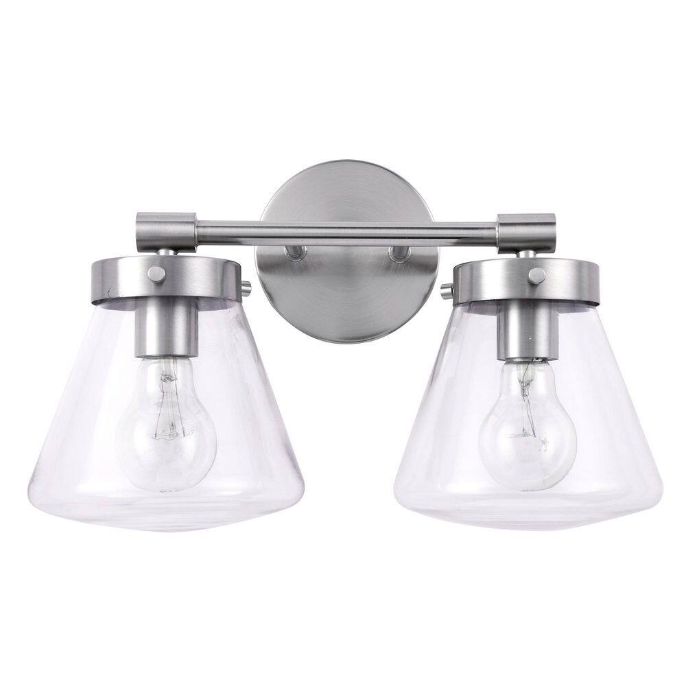 Gleam 15.25 in. 2-Light Brushed Nickel Vanity Light with Clear Glass Shades price history on PriceWatchPro