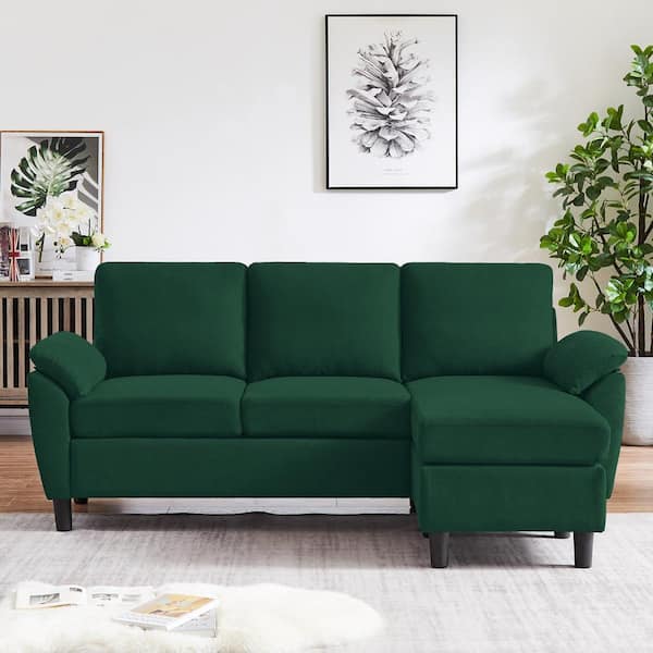 STICKON 79.5 in. W Pillow Top Arm Fabric L Shaped Sectional Sofa 3-Seats in Green with Side Storage Pockets