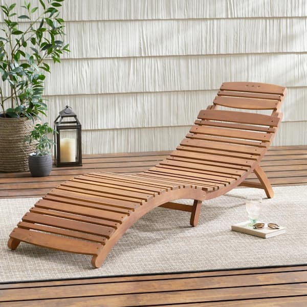 Unbranded Brown Solid Wood Foldable Outdoor Chaise Lounge