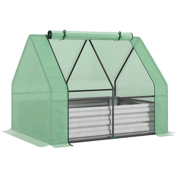 50 in. x 37 in. x 36 in. Galvanized Metal Material Raised Garden Bed with Mini Greenhouse Cover, Green