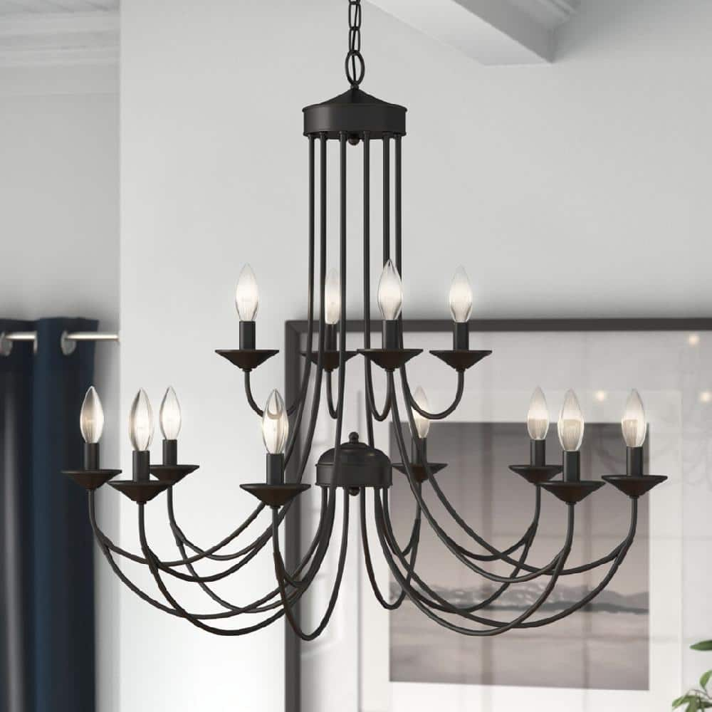 Maxax Boise 12 -Light Candle Style Classic Chandelier with Wrought Iron ...