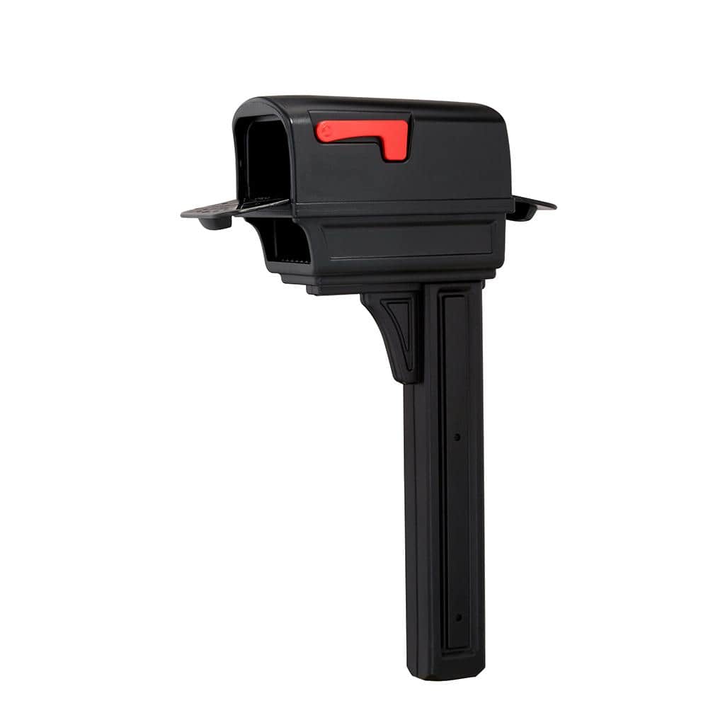 Large Black Plastic Post Mount Mailbox with Rear Access