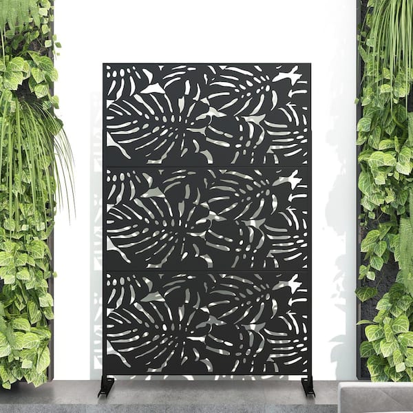 72 in.H x 47 in.W Galvanized Metal Wall Sculptures Privacy Screens Garden Outdoor Fence Summer in Black