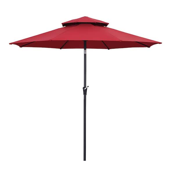 OVASTLKUY 11 ft. 2-Tier Round Market Outdoor Patio Umbrella in Red