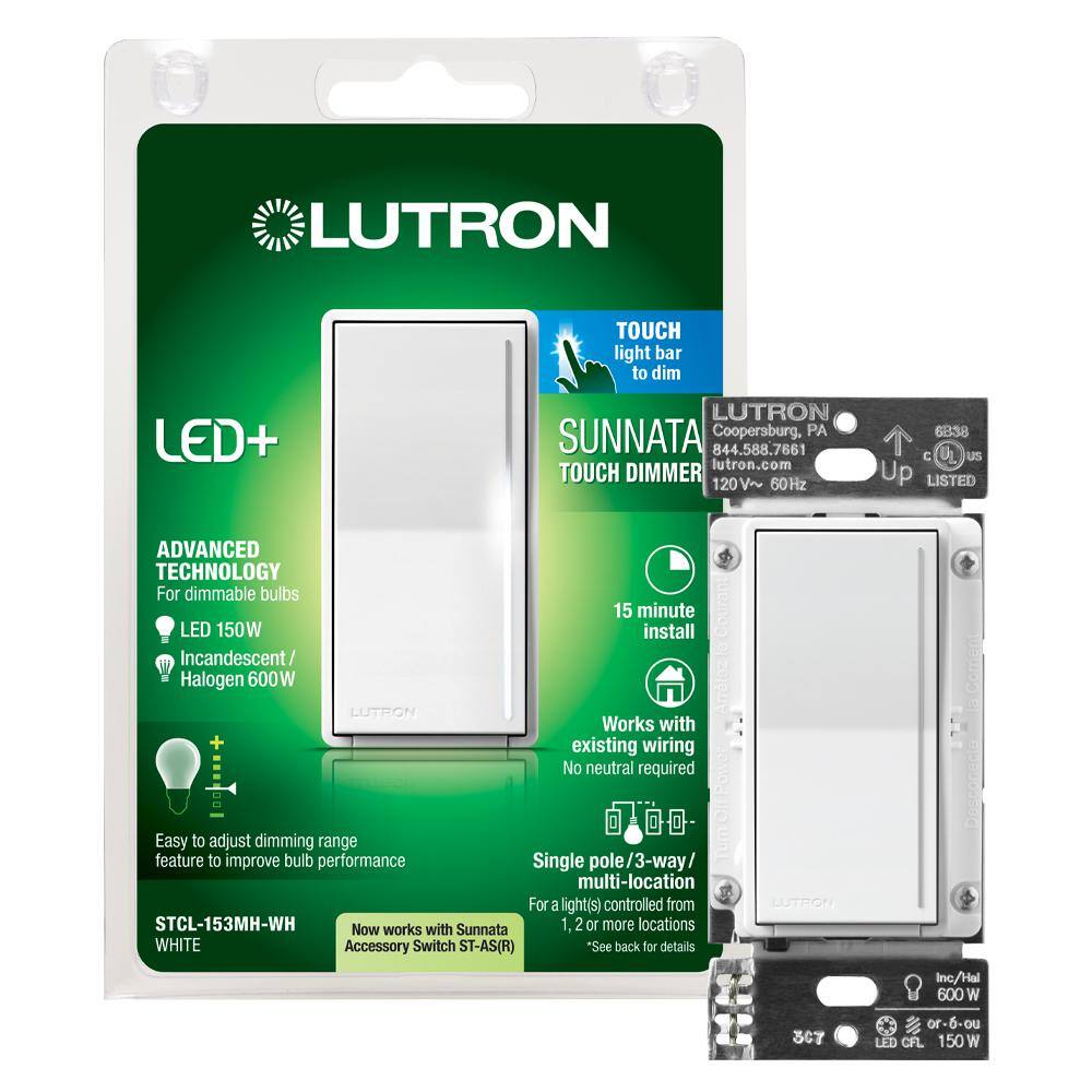 Lutron Sunnata Touch Dimmer Switch with LED+ Advanced Technology, for LED  and Incandescent, 3 Way/Multi Location, White STCL-153MH-WH - The Home Depot