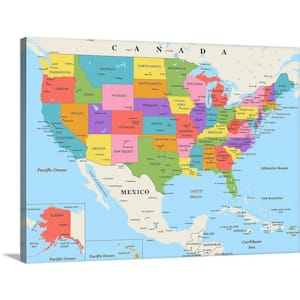 Unframed 30 in. x 40 in. US Map - Color, Classic Text by Inner Circle Canvas Wall Art