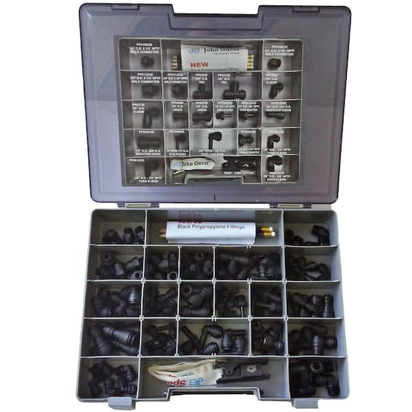 John Guest 1/4 in. and 3/8 in. Black Polypropylene Push-Fit Fittings Set (101-Piece)