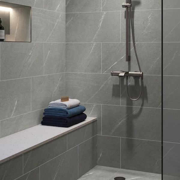 Alpe Cardoso Gray 12 in. x 24 in. Quartzite Stone Look Porcelain Floor and Wall Tile (15.50 sq. ft. /Case)