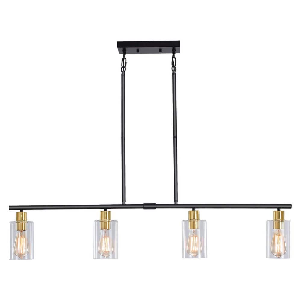 43.7 In. 4-Light Black and Gold Pendant Light, Modern Linear Chandelier with Glass Shades for Kitchen Dining Room price history on PriceWatchPro
