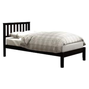 Concise Style Espresso Twin Size Wood Platform Bed with Headboard and Wooden Slat Support (42 in W. x 37 in H.)