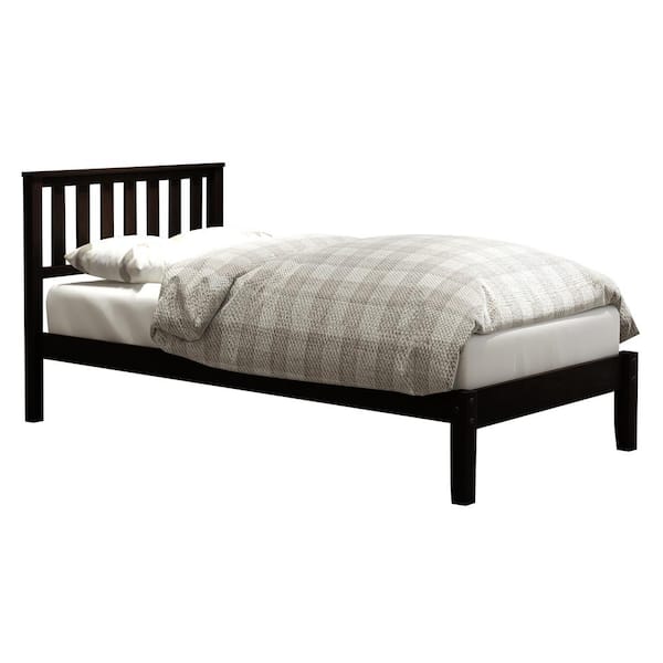 Polibi Concise Style Espresso Twin Size Wood Platform Bed with Headboard and Wooden Slat Support (42 in W. x 37 in H.)