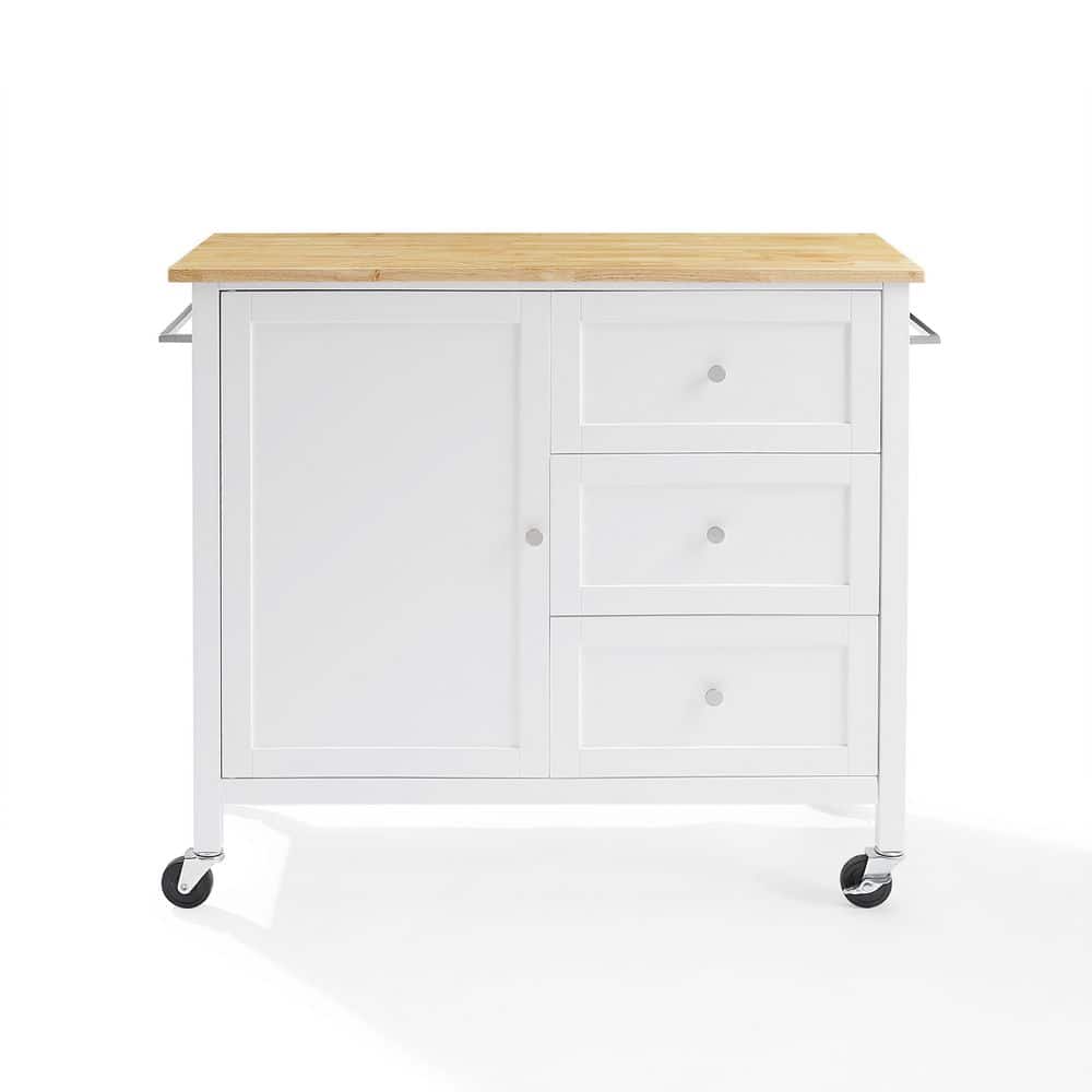 Soren 44" Natural Wood Top Kitchen Island Cart with White Frame