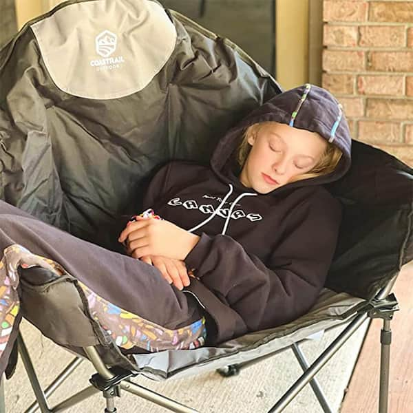 Outdoor Black Folding Moon Camping Chair Heavy Duty Flying Saucer