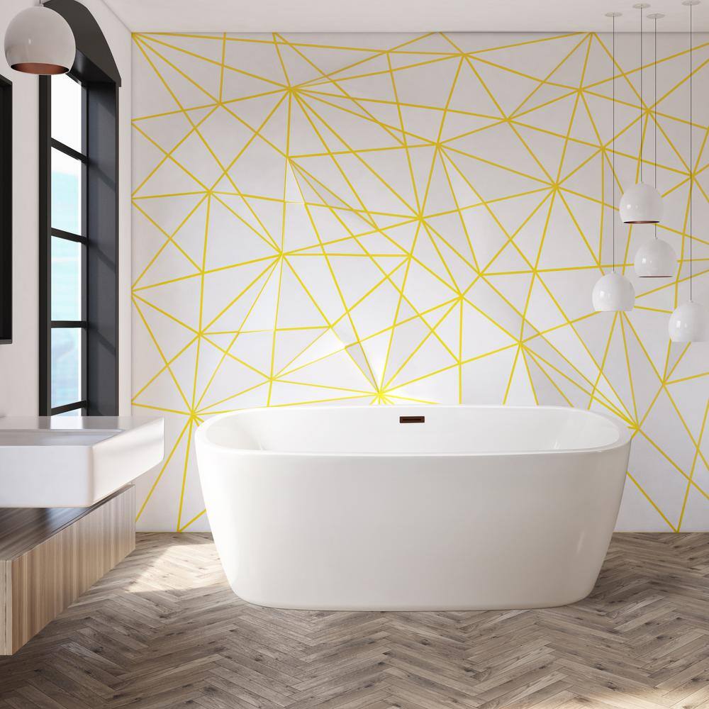 60" White Rectangular Freestanding Acrylic Soaking Bathtub