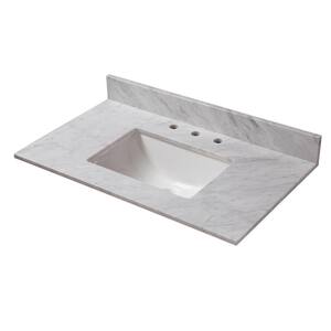 37 in. W x 22 in. D Marble Vanity Top in Carrara with White Trough Basin